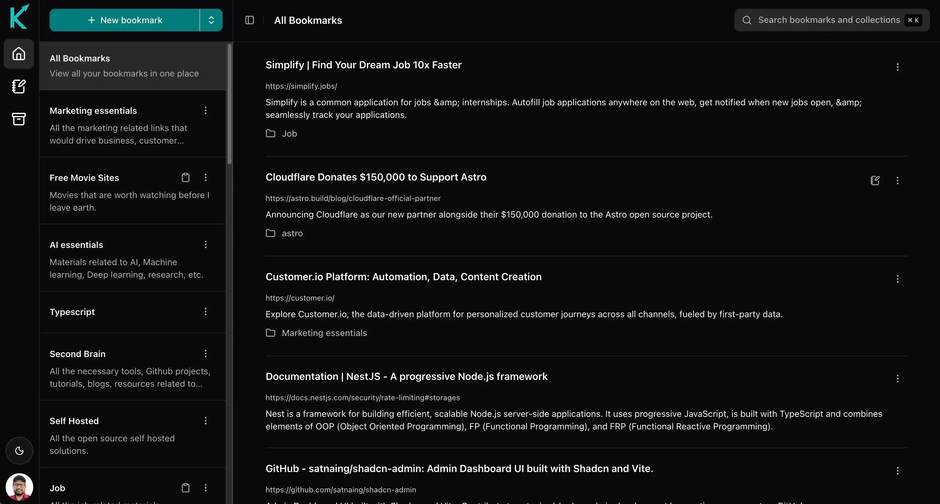 KuikMark bookmark management dashboard